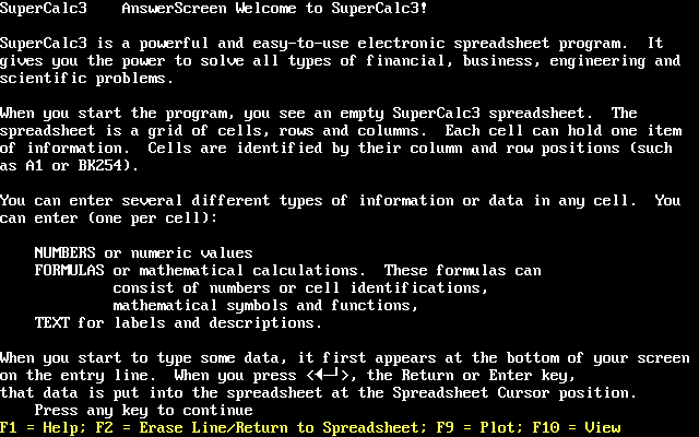 SuperCalc 3 v1.00 IBM PC - AnswerScreen